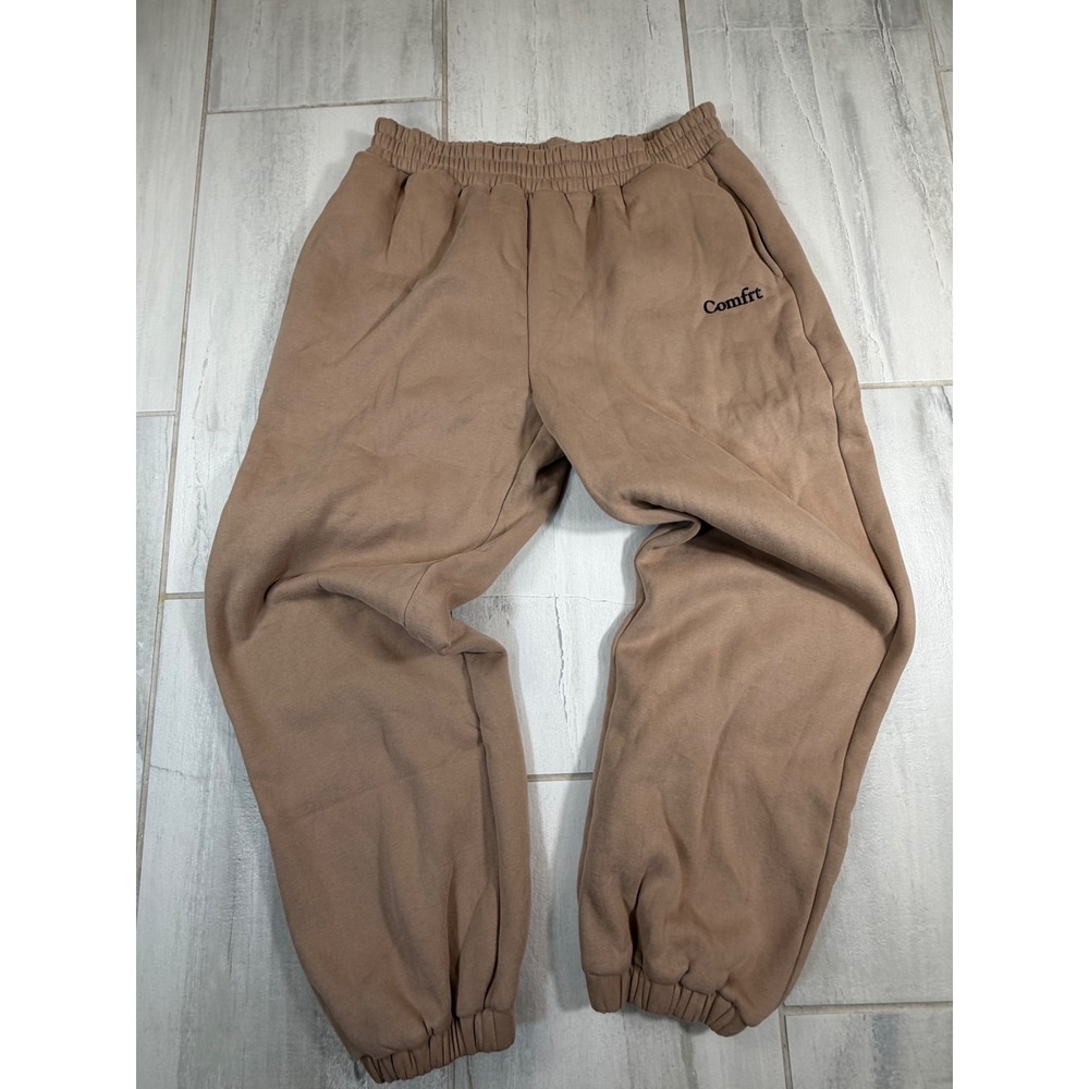 Comfrt Tan Brown Fleece Lined Jogger Sweatpants XL Relaxed Fit Logo Loungewear
